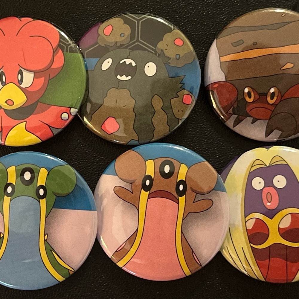 Vibrant Pokémon Button 6 pack Handmade